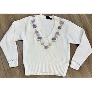 VINTAGE 90S CROPPED V-NECK FLORAL SWEATER Size M